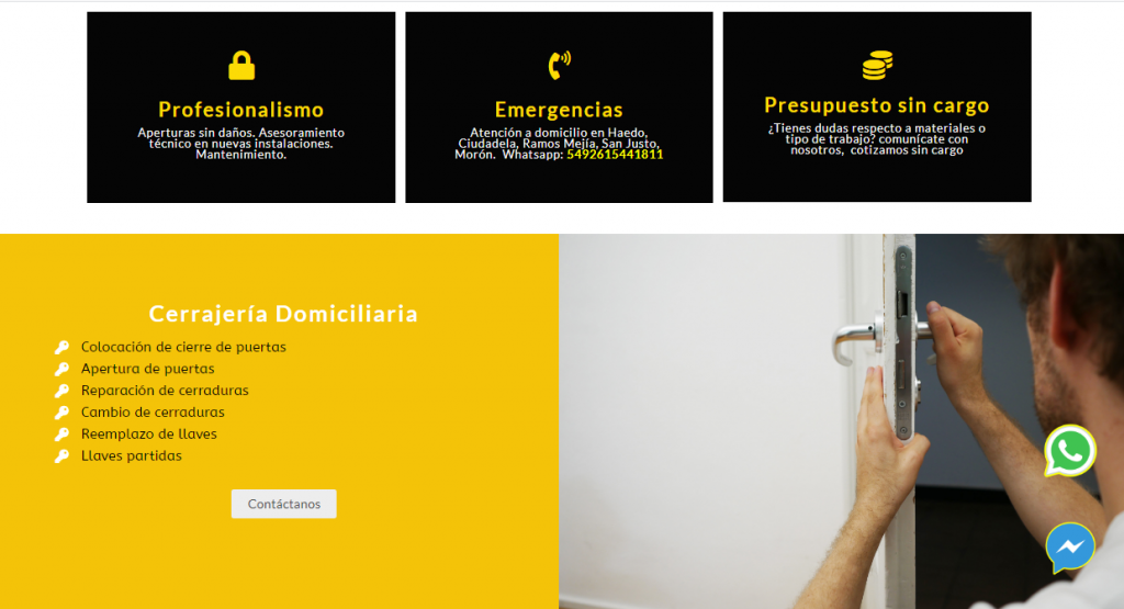 Ejemplo del uso de elementos pegajosos como el ícono de whatsapp o el messenger